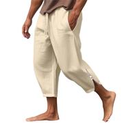 Pantalón de algodón y lino para hombre de lino 2025 Solid Color Harem Ancho Ancho Ligero Casual Pantalones Casual Cómodo y Transpirable Pantalones Lightweight Loose Beach Summer, caqui, M