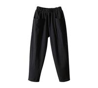 Pantalón de algodón y lino para mujer fluido verano, pantalones de cigarrillo para mujer chic y elegante, pantalones de cintura elástica pantalones detente pantalones coloridos Versátil Pant Pierna