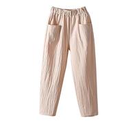 Pantalón de algodón y lino para mujer fluido verano, pantalones de cigarrillo para mujer chic y elegante, pantalones de cintura elástica pantalones detente pantalones coloridos Versátil Pant Pierna