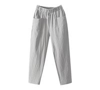 Pantalón de algodón y lino para mujer fluido verano, pantalones de cigarrillo para mujer chic y elegante, pantalones de cintura elástica pantalones detente pantalones coloridos Versátil Pant Pierna