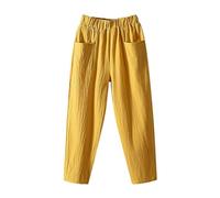 Pantalón de algodón y lino para mujer fluido verano, pantalones de cigarrillo para mujer chic y elegante, pantalones de cintura elástica pantalones detente pantalones coloridos Versátil Pant Pierna