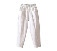 Pantalón de algodón y lino para mujer fluido verano, pantalones de cigarrillo para mujer chic y elegante, pantalones de cintura elástica pantalones detente pantalones coloridos Versátil Pant Pierna