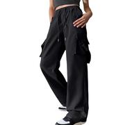 Pantalón de carga con bolsillos genéricos para mujer, leggings sueltos con cintura elástica a la moda, pantalones cortos de running largos, Le Noir, L