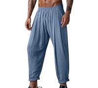 Pantalón de cintura elástica para hombre de corte recto de algodón para correr holgado, informal, para exteriores, elegante Trousers, corte holgado, ligero, Trousers Fluido Confort, azul, M