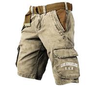 Pantalón De ConstruccióN Hombre, Pantalones Cargo Cortos Amplios Hombre con Múltiples Bolsillos y Cinturón Ajustable Diseño Moderno