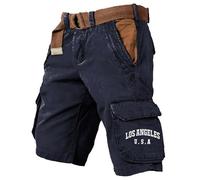 Pantalón De ConstruccióN Hombre, Pantalones Cargo Cortos Amplios Hombre con Múltiples Bolsillos y Cinturón Ajustable Diseño Moderno