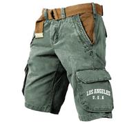 Pantalón De ConstruccióN Hombre, Pantalones Cargo Cortos Amplios Hombre con Múltiples Bolsillos y Cinturón Ajustable Diseño Moderno