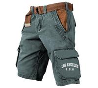 Pantalón De ConstruccióN Hombre, Pantalones Cargo Cortos Amplios Hombre con Múltiples Bolsillos y Cinturón Ajustable Diseño Moderno