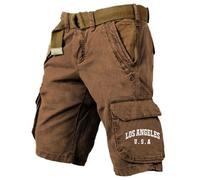 Pantalón De ConstruccióN Hombre, Pantalones Cargo Cortos Amplios Hombre con Múltiples Bolsillos y Cinturón Ajustable Diseño Moderno