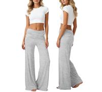 Pantalón de coral para mujer, yoga, Wide Leg High Fold Over Waist Palazzo Pants Coral Bragas Bouffante Harem Pantalón Aladin Sweatpants Pantalones Yoga Mujer, gris claro, L
