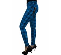 Pantalón de Cuadros Skinny Azul y Negro con Cremallera en Bolsillos Traseros |