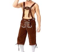 Pantalón de Cuero Corto Tradicional bávaro Hombre Pantalones Piel con Tirantes BáVaros Ajustables para Ocio Traje Regional marrón Oktoberfest Ropa Fiestas Cerveza
