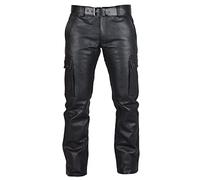 Pantalón de cuero para caballeros, vaquero, estilo motero, ajustado, impermeable, resistente al viento, termico, para motocicleta, para caballeros, color negro