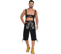 Pantalón de Cuero Tradicional bávaro Hombre con Tirantes Traje AlemáN para Pantalones Cortos Piel Oktoberfest Retro, Regional