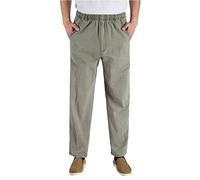 Pantalón de hombre para el tiempo libre de verano, ligero y transpirable, casual, de algodón fino, de cintura alta, pierna recta, de fácil puesta, con banda elástica, pantalón chino de un solo color