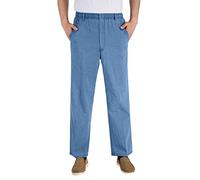 Pantalón de hombre para el tiempo libre de verano, ligero y transpirable, casual, de algodón fino, de tiro alto, pierna recta, con elástico en la cintura, pantalón chino de un solo color, azul, XXL
