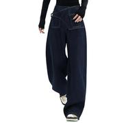 Pantalón de Mezclilla Suelto Streetwear Hip Hop Cintura Alta Talla Grande Pantalones Anchos Tipo Cargo con Bolsillos Vaqueros Holgados Mujeres y Hombres Talle Alto Pierna Ancha Casual