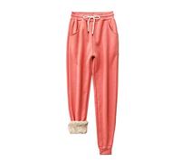 Pantalón de mujer con cintura elástica para invierno, pantalón cartera para mujer a atar, Slacks de invierno cálido Trousers forrado en forro polar de gran tamaño, ropa lisa Loungewear Bolsillos de