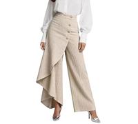 Pantalón de mujer elegante estilo palazzo largo con volantes, pantalón de ajuste deslizante, pantalón baggy, pantalones de cintura alta, falda larga, pantalón ligero, pantalón culotte, pantalón de