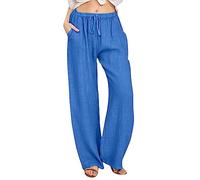 Pantalón de Mujer Tallas Grandes Pantalones Mujers de Cintura Alta y Pata Ancha Pantalon Casuales Elástico Holgado con Cordón