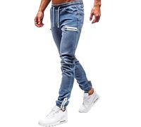 Pantalón de ocio para hombre con aspecto de vaquero, cintura elástica con cordón, ajuste estrecho, con cremallera, Urban Classics, pantalones cargo de jeans con bolsillos, vaqueros para hombre de