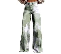 Pantalón de Pierna Ancha para Mujer, Pantalones elásticos Rectos de Talle con Estampado Floral Vintage y Bolsillos Pantalones Mujer Vaqueros Pantalon Vestir Mujer (Green, M)