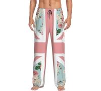 Pantalón de pijama con la bandera de la Unión de rosas inglesas, suave y cómodo, para dormir, informal, con bolsillos