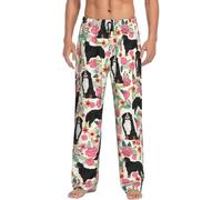 Pantalón de pijama de estilo vintage con estampado de perro de montaña bernés, pantalones de dormir cómodos y casuales con bolsillos, Negro, 144XL
