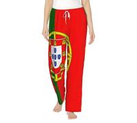 Pantalón de pijama de franela con estampado de bandera portuguesa para mujer, con cordón, ropa de dormir suave con bolsillos, Negro, L