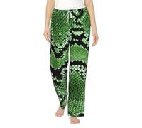 Pantalón de pijama de franela con estampado de piel de serpiente verde para mujer, con cordón, ropa de dormir suave con bolsillos, Negro, L