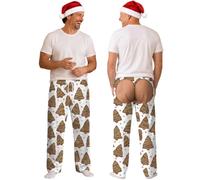 Pantalón de Pijama Hombre con Abertura Trasera, Estampado Divertido de Duendes Navideños en Verde, Cintura Elástica, Pantalón Largo para Dormir, Descansar en Casa y Fiestas