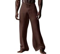 Pantalón de playa para hombre, holgado, comodidad, Trousers, cintura elástica ligera, Trousers en lino, color liso, pantalones fluidos de algodón, pantalones de yoga, cordón de sujeción Jogging Baggy