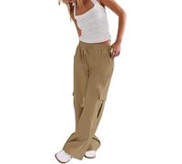 Pantalón de senderismo para mujer, pantalón de verano, ligero, de alta cintura, baggy, cargo, impermeable, de trabajo, de jogging, de entrenamiento, de trekking, de ocio, de un solo color, cómodo, con