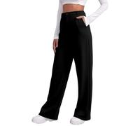 Pantalon de survêtement décontracté à Jambes larges, doublé Polaire, Avec Taille élastique, poches poches. Couleur unie. Idéal Pour l'automne l'hiver., Negro , L