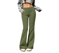 Pantalon de survêtement décontracté à jambes larges, poches waist élastique, doublé polaire douce, idéal pour l'automne l'hiver., Verde militar., S