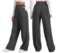 Pantalon de survêtement en molleton de Couleur Unie pour Femme, décontracté et Confortable, Avec poches de Sport, à Lacets, Jambes larges et droites, automne et Hiver (Dark Gray, L)