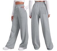 Pantalon de survêtement en molleton de Couleur Unie pour Femme, décontracté et Confortable, Avec poches de Sport, à Lacets, Jambes larges et droites, automne et Hiver (Light Gray, S)