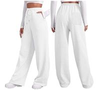 Pantalon de survêtement en molleton de Couleur Unie pour Femme, décontracté et Confortable, Avec poches de Sport, à Lacets, Jambes larges et droites, automne et Hiver (White, XL)
