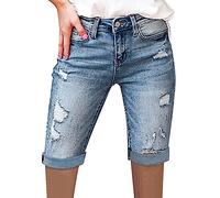 Pantalón de Verano para Mujer, pantalón Sexy de Cintura Alta con Agujeros Ajustados y Bolsillo, pantalón Holgado Informal de Verano Pinocchietti Donna Estivi (Blue, L)