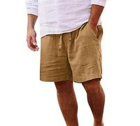 Pantalon décontracté pour Homme, Couleur Unie, Ample, Grande, Mode Plage, poches, Court, Printemps et été (Khaki, S)