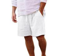 Pantalon décontracté pour Homme, Couleur Unie, Ample, Grande, Mode Plage, poches, Court, Printemps et été (White, XXXXL)