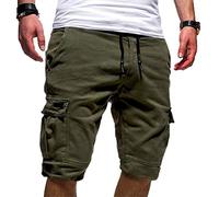 Pantalon Deporte Hombre Bermudas Moda Joven Ajuste Regular La Rodilla Pantalones Funcionales Shorts Cordón con Múltiples Bolsillos Cargo Pantalones Cortos De Verano Recto Baggy (Verde,M)