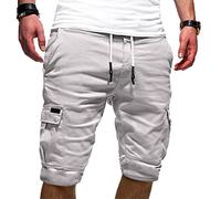Pantalon Deporte Hombre Bermudas Moda Joven Ajuste Regular La Rodilla Pantalones Funcionales Shorts Cordón con Múltiples Bolsillos Cargo Pantalones Cortos De Verano Recto Baggy (Blanco,M)