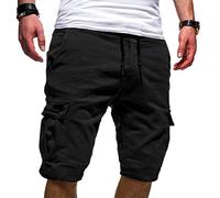 Pantalon Deporte Hombre Bermudas Moda Joven Ajuste Regular La Rodilla Pantalones Funcionales Shorts Cordón con Múltiples Bolsillos Cargo Pantalones Cortos De Verano Recto Baggy (Negro,M)