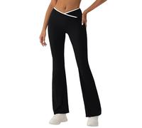 Pantalón deportivo para mujer acampanado con cruce - Leggings Yoga para mujer, corte grande, plisado de cintura alta, pantalones de estilo yoga para un look activo y elegante, Negro7, L