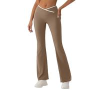Pantalón deportivo para mujer acampanado con cruce - Leggings Yoga para mujer, corte grande, plisado de cintura alta, pantalones de estilo yoga para un look activo y elegante, Kaki7, L