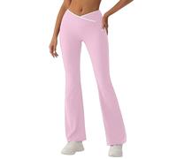 Pantalón deportivo para mujer acampanado con cruce - Leggings Yoga para mujer, corte grande, plisado de cintura alta, pantalones de estilo yoga para un look activo y elegante, Rose7, L
