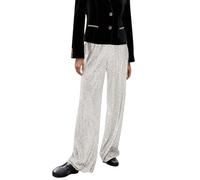 Pantalón Disco para mujer, pantalón con lentejuelas de pierna ancha para mujer, pantalón descontraído, dorado y brillante, pantalón suelto, verde de cintura alta y lentejuelas, blanco, L