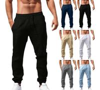 Pantalon Elásticos para Hombre con Cordones Pantalones Sueltos Pantalones de Algodón y Lino Transpirables de Color Liso Pantalon Casuales Ropa de Hombre de Verano y Otoño