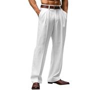Pantalón Fluido Hombre Casual Pantalones Hombre Ligero Algodón Trousers Corte Recto Yoga Trousers De Playa Confort Jogging Baggy Chic Pants Corte suelto Pants Fluido Algodón, blanco, M
